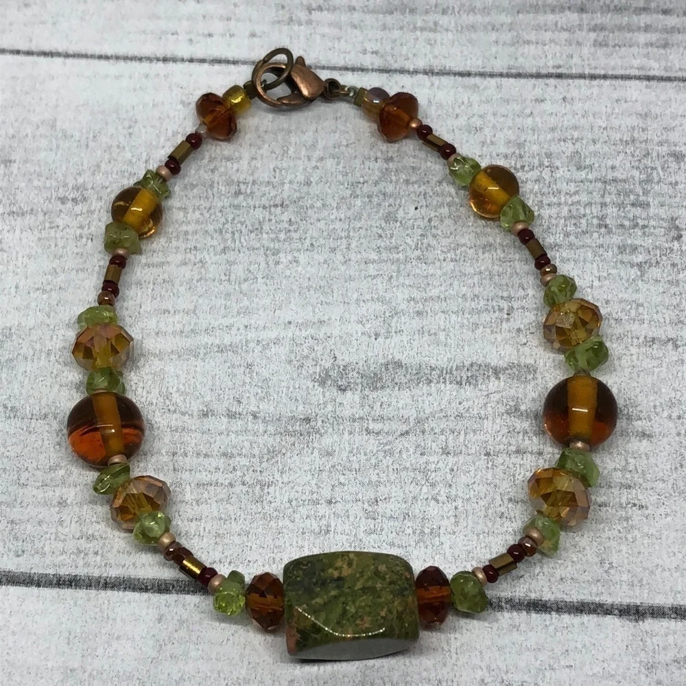 Artisan made natural stone and glass boho style bracelet